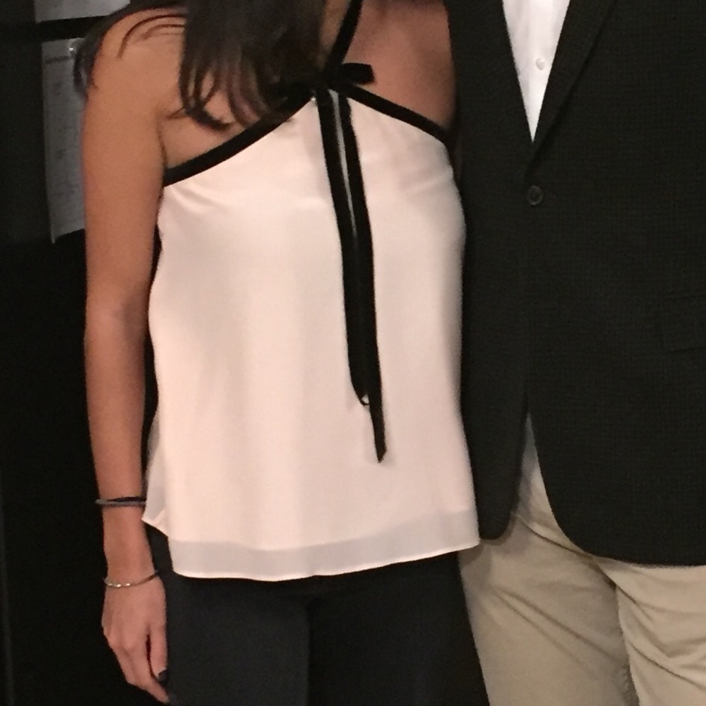 Light pink halter top with black suede tie